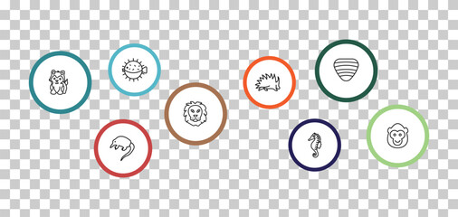 outline animals icons set - puffer, clam, siberian husky, desman. editable vector for web and mobile ui © IconArt
