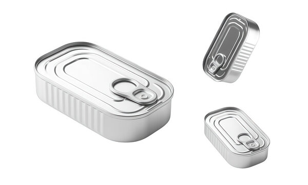 Set of blank metal sardine cans isolated on transparent background