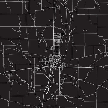 Connersville Indiana Vector Map, Detailed Small Town Street Map Black and White Minimalist Line Art