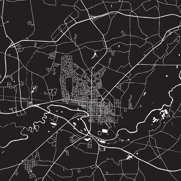 Kinston North Carolina Vector Map, Detailed Coastal Plains City Street Map Black and White Minimalist Line Art