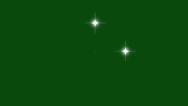 Twinkling stars animation, fast line glitter motion, white cartoon blinking stars, flat vector doodle sparkle, glowing light trails, 2D shining twinkle effect on green screen. 4K