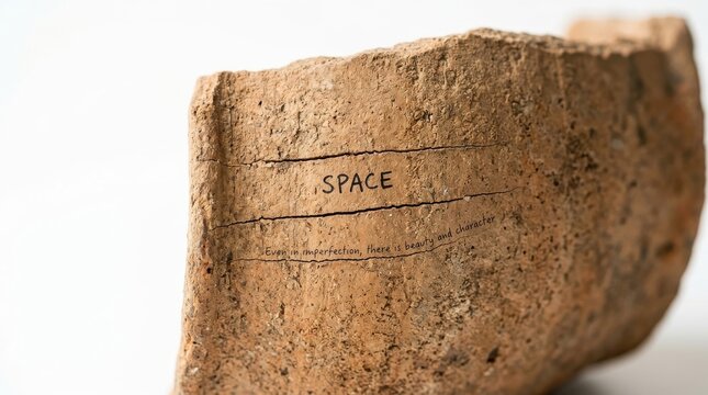 Brick with word SPACE etched on its rough surface