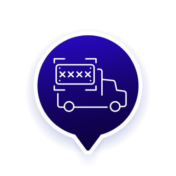 number plate recognition icon with a truck, line design