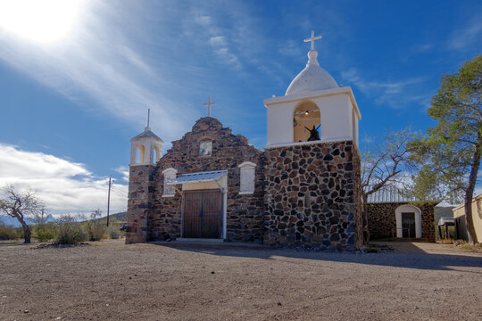 Historic Stone Mission Church in the Arizona Desert