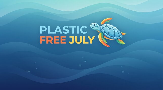 Plastic free july campaign poster with a sea turtle