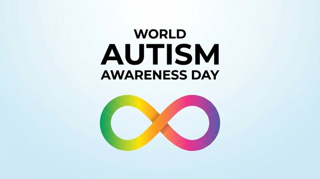 World autism awareness day rainbow infinity symbol on light blue background