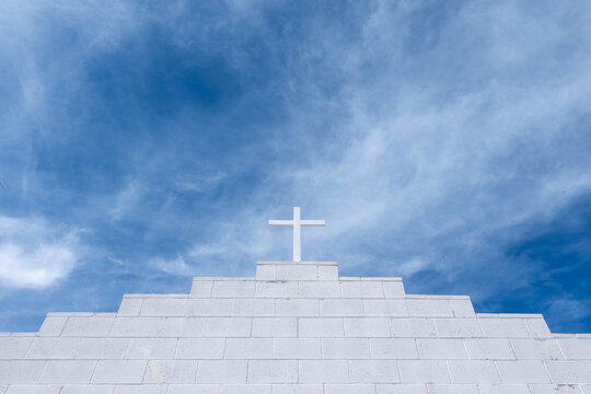 Minimalist Composition of a Church Cross and Blue Sky