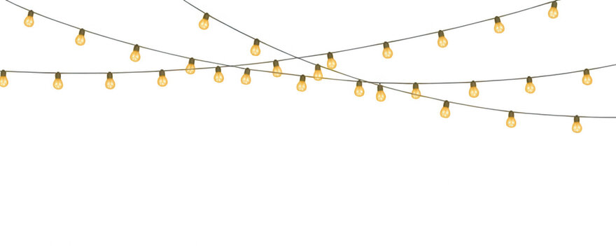 String of glowing festive lights isolated on transparent background