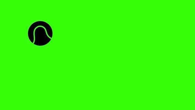 Black tennis icon bouncing through green screen in a loop