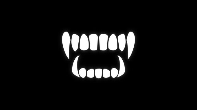 Cartoon vampire teeth snap and chomp animation on black background