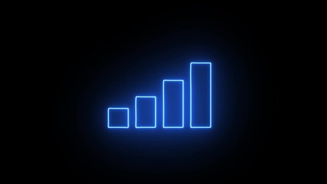 Glowing neon bar graph indicating growth Abstract neon business graph icon animation.