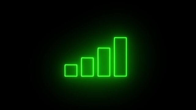 Glowing neon bar graph indicating growth Abstract neon business graph icon animation.