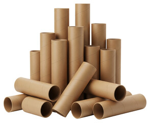 Fototapeta premium Brown cardboard tubes and paper cores collection on a transparent background