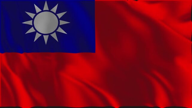 Flag of Taiwan waving slowly in the foreground.