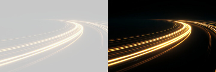 Transparent png overlay with glowing golden light streaks creating a dynamic futuristic motion effect with abstract energy flow on a transparent background speed neon streak fast technology © Oleg