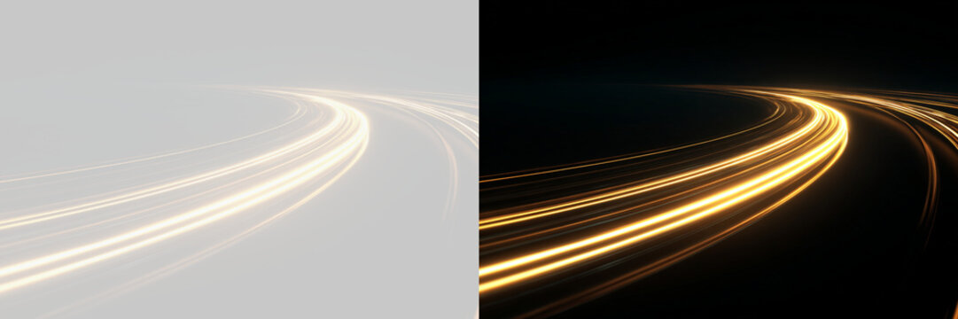 Transparent png overlay with glowing golden light streaks creating a dynamic futuristic motion effect with abstract energy flow on a transparent background speed neon streak fast technology