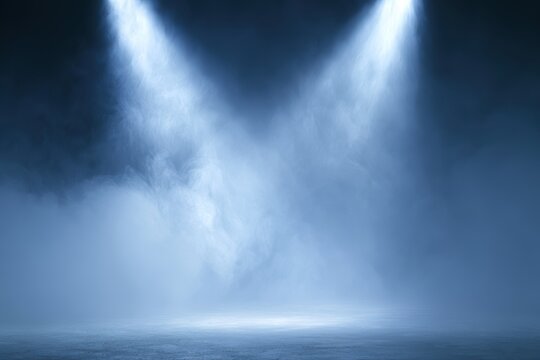 White smoke and spotlight beams crossing through fog, gothic cinematic stage atmosphere