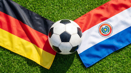 Fototapeta premium Germany versus paraguay soccer match football on national flags