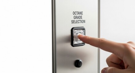 Naklejka premium Finger presses the octane grade selection button on a fuel dispenser, offering choice for vehicles