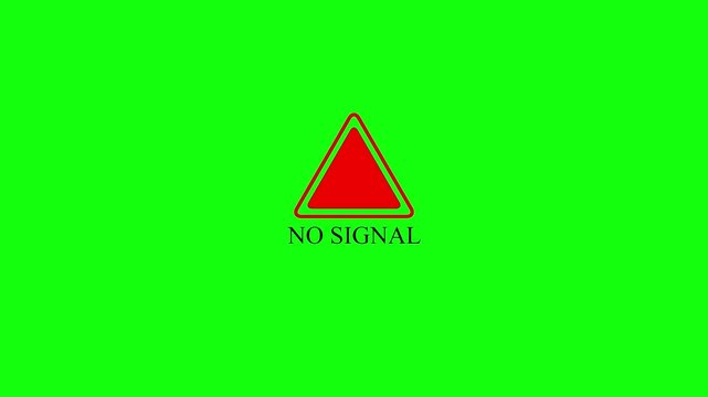 No Signal Warning Alert Vector Sign on Green Screen Background, Red Triangle Exclamation Mark Icon for Cybersecurity Motion Graphics, Interface Connection Lost and Offline Display Elements.