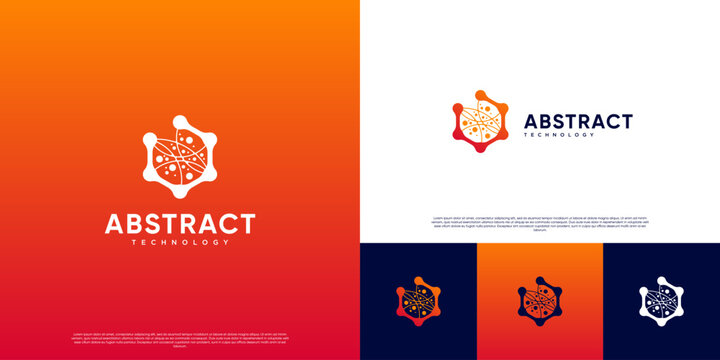 Smart technology logo with abstract concept, circular shape, electrical network symbol, graphic design template.