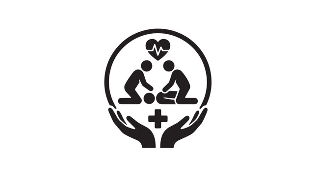 First Aid Symbol with Hands Supporting Medical Care and CPR Training