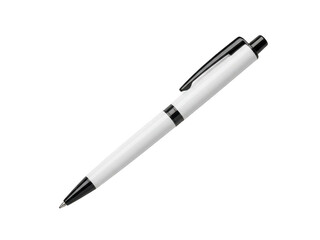 Naklejka premium Sleek white plastic ballpoint pen with black trim isolated on transparent background stationery