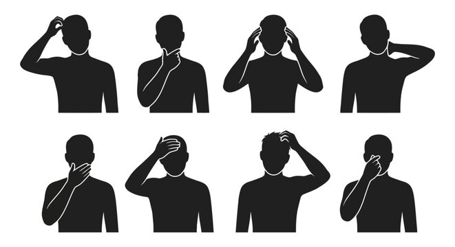 Set of silhouettes of a man showing various gestures and body language