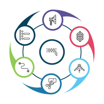 outline geometry icons set - polygonal megaphone, right align, icosahedron, cut. editable vector for web and mobile ui