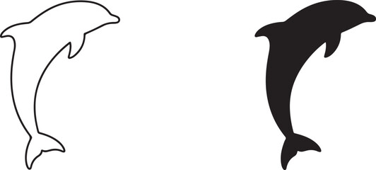 Dolphin icon black silhouette and linear outline vector illustration. © Creative World 2.0