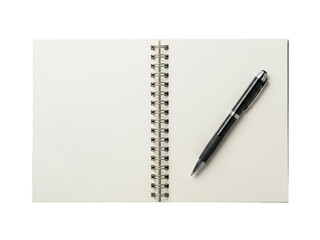 Naklejka premium Black ballpoint pen on open spiral notebook isolated on transparent background for creative planning
