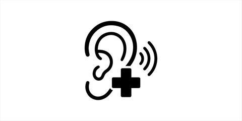 Hearing Aid Ear Icon Vector Illustration, Audiology and Healthcare Accessibility Symbol Ear Hearing Icon with Medical Cross, Audiology Care and Deaf Awareness Vector Design Hearing Health Ear Symbol,  © Arman