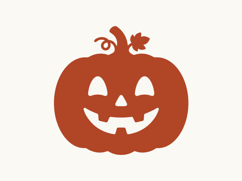 Jack o lantern flat style vector icon, single design, halloween pumpkin with carved face in terracotta color.