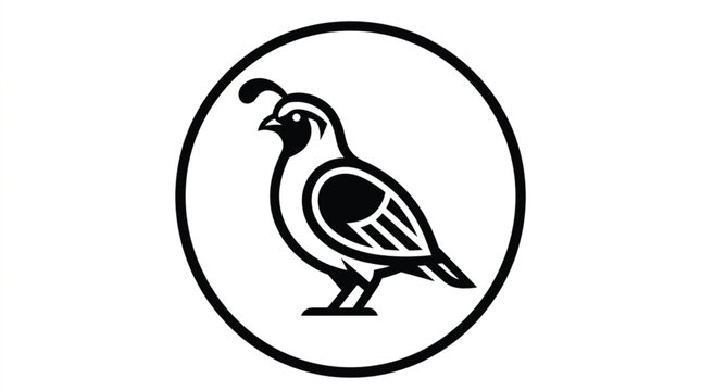 Minimalist quail badge vector logo with modern linear nature gamebird emblem