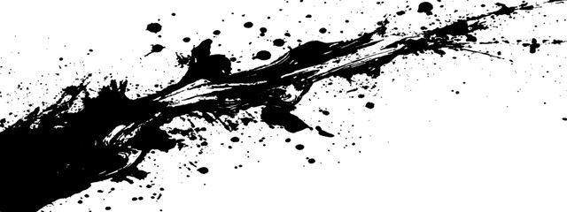 Obraz premium Black distressed grunge ink smear and abstract paint splash texture isolated on white background vector illustration.