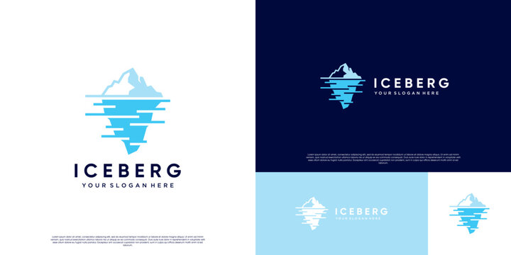 Ocean logo with abstract shape of floating iceberg, melting, global warming, vector design template.