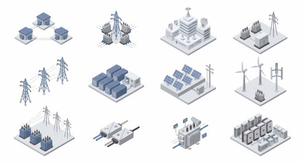 Isometric illustration of smart city and renewable energy infrastructure. © Siti