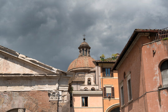 the dome of the church of saint angelo in pescheria in Rome italy