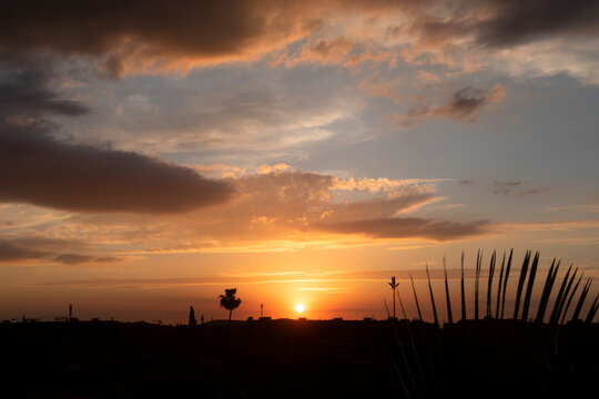 Sunset and romantic orange sky