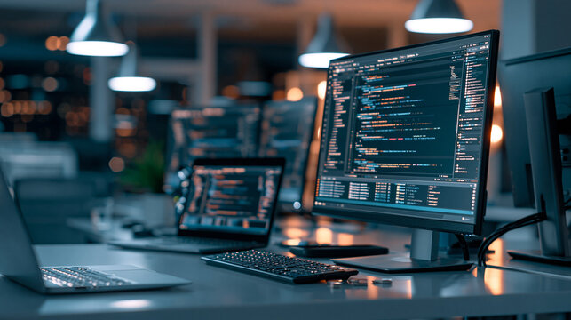 プログラミングコードが表示されたソフトウェア開発者のワークスペース