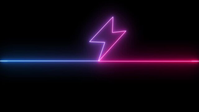 Abstract  neon glowing battery charging icon animation on black background.Glowing neon lightning bolt icon, Futuristic Neon Icon Animation in 4K...