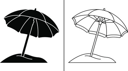 Umbrella Beach Parasol Set with Solid Black and Outline Versions for Summer Vacation Designs. © MD