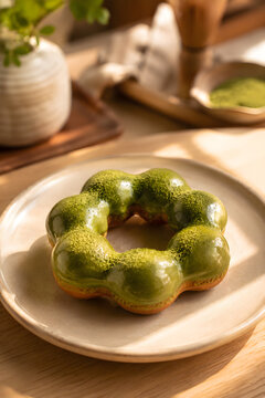 Matcha green tea Pon de Ring donut