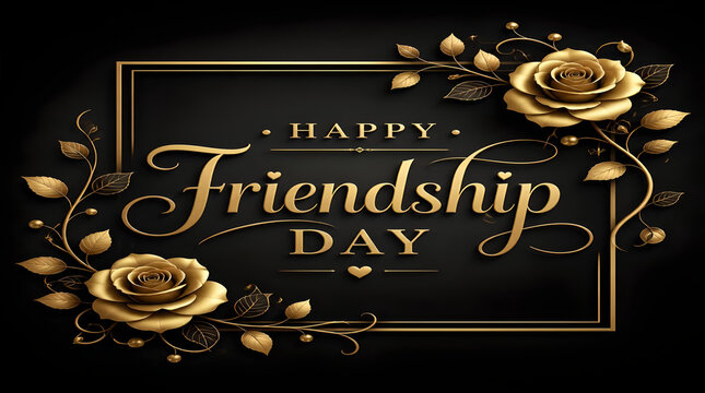 Golden Happy Friendship Day Text with Roses