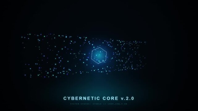 Abstract Digital Cybernetic Core Glowing Hexagon Particle Background
