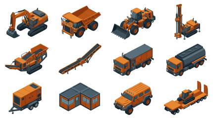 Collection of Orange Construction Vehicles and Equipment. © Silihi