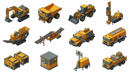 Collection of yellow construction vehicles and equipment. © Silihi