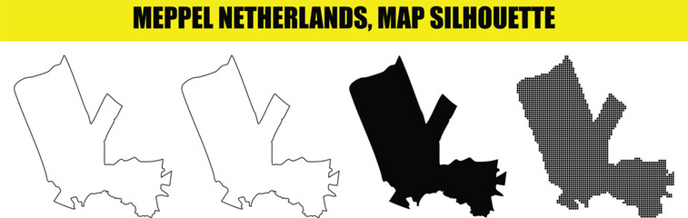 Meppel netherlands map silhouette collection featuring diverse artistic styles for geographic and regional design projects. © Md Asif Shahnaoaz