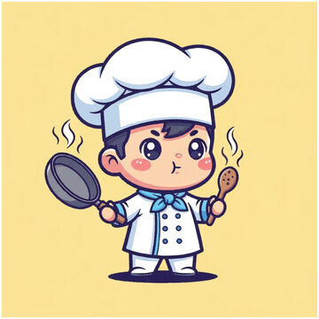 Little Boy Wearing Chef Hat Uniform.