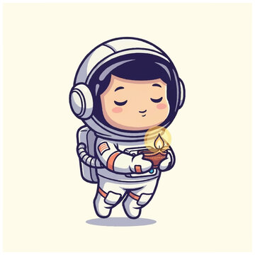 Smiling astronaut in white spacesuit.